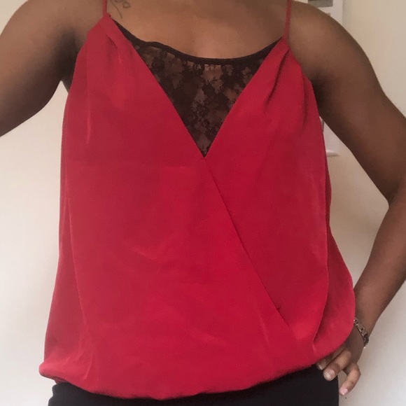 Forever 21 bright red silky and black lace top - Picture 5 of 5